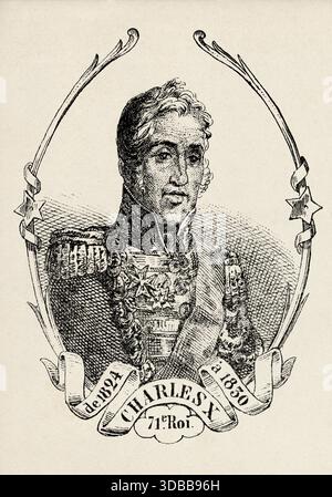 Porträt von Karl X. (1757–1836) König von Frankreich. Antike Illustration von Emile Simon (1805-1886) aus dem historischen und malerischen Atlas, Universal History 1861 Stockfoto