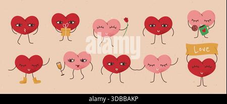 Niedliche Valentinsknotenfiguren. Aufkleberset. Stock Vektor
