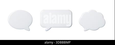 3D-Sprechblasen-Symbolsatz isoliert auf weißem Hintergrund für Chat- und Kommunikationskonzepte. Das Symbol für die Sprechblase im Clean Minimal-Stil zeigt den Chat an Stock Vektor