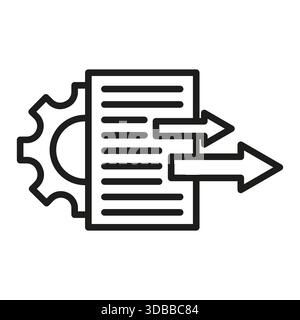 Symbol für Prozessausgabe. Symbol für Datenexport. Management Workflow Vektorübertragung. Einstellung des Konfigurationsdokuments. Stock Vektor