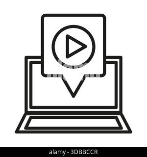 Laptop-Video-Symbol. Symbol für Wiedergabetaste. Online-Streaming-Vektorkonzept. Bildschirm „Medieninhalt“. Stock Vektor