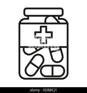 Symbol für Arzneimittelflasche. Medizinischer Kreuzvektor. Gesundheitspillen Heilmittel. Kapselmedikamentöse Behandlung. Stock Vektor
