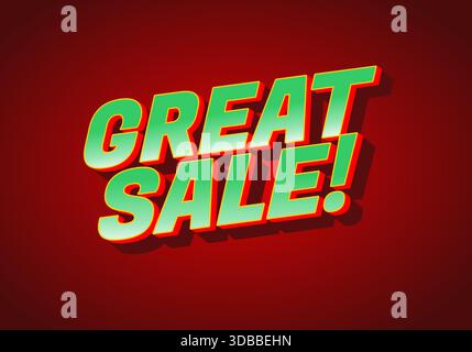 Eine lebendige Grafik mit dem Text „Great Sale!“ In kräftiger, farbenfroher Typografie vor rotem Hintergrund. Stock Vektor
