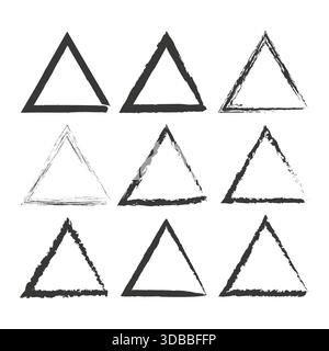 Symbol für Dreiecksrahmen. Symbol für Tintenkontur. Vektorrandset. Handgezeichnete Form. Stock Vektor