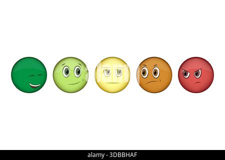 Abbildung „fünf Flächen“. Stimmungsgefühlskonzept. Bewertungsskala Vektorsymbole. Design für Kundenfeedback. Stock Vektor