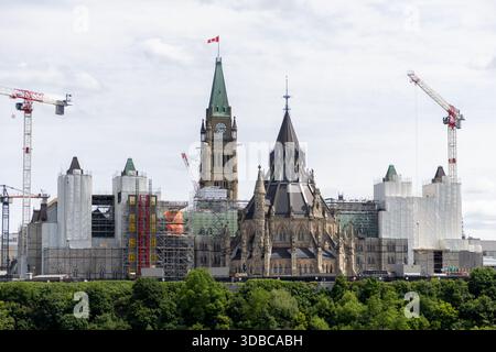 Ottawa, Kanada - 13. Juni 2025: Gebäude des kanadischen Parlaments werden restauriert Stockfoto