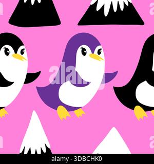 Nahtloses Pinguinmuster für Geschenkpapier und Stoffe sowie Bettwäsche und Kinderbekleidung und Neujahrsverpackungen sowie Noel Winter pac Stockfoto