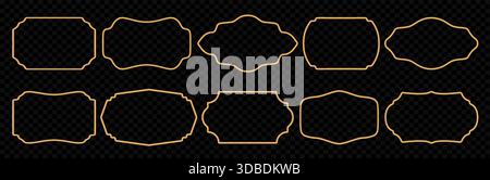 Goldene 3D-Rahmenkollektion mit quadratischen, rechteckigen und kreisförmigen Rändern. Vektor Premium Luxus Design Elemente perfekt für Ramadan Dekorationen, Foto Stock Vektor