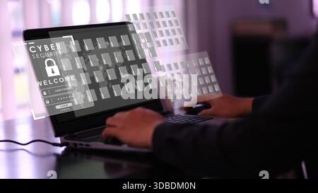 Login-Schnittstelle für Cybersicherheit auf Laptop mit digitalem Datenschutz-Konzept Stockfoto