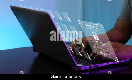 Login-Schnittstelle für Cybersicherheit auf Laptop mit digitalem Datenschutz-Konzept Stockfoto