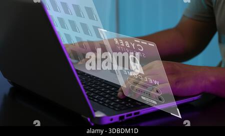 Login-Schnittstelle für Cybersicherheit auf Laptop mit digitalem Datenschutz-Konzept Stockfoto