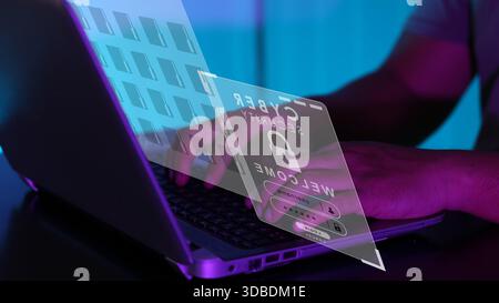 Login-Schnittstelle für Cybersicherheit auf Laptop mit digitalem Datenschutz-Konzept Stockfoto