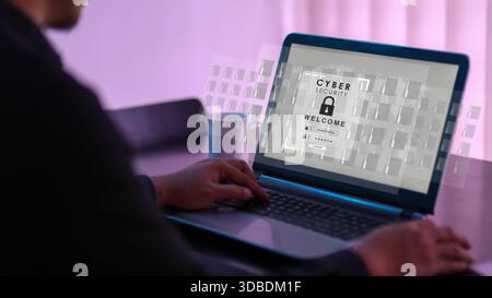 Login-Schnittstelle für Cybersicherheit auf Laptop mit digitalem Datenschutz-Konzept Stockfoto