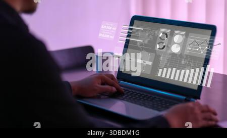 Business Analytics Dashboard auf Laptop mit Datenvisualisierungsschnittstelle Stockfoto