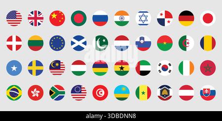 Internationale Weltflaggen Kreis Symbol Set Globale Länder Sammlung. Stock Vektor