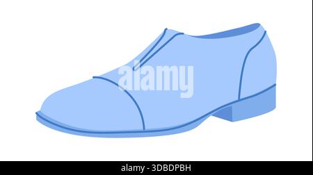 Kleid Schuh Herren blau formeller flacher Schuh. Klassischer Lederanzug zum Schnüren Schuhe eleganter Bürostil. Technische Mode Illustration CAD Modell Skizze Vektor Frauen Unisex isoliert. Stock Vektor