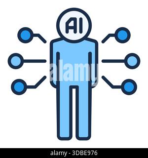 Künstliche Intelligenz Mann Vektor KI Bio Technologie Konzept farbiges Symbol oder Zeichen Stock Vektor