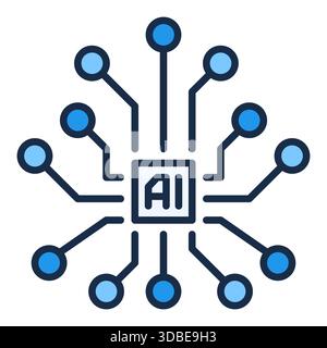 Vektor Künstliche Intelligenz Gehirn KI Konzept farbiges Symbol oder Designelement Stock Vektor