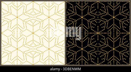 Elegantes geometrisches Design mit goldenen Schneeflocken auf hellem und dunklem Hintergrund, nahtloses Wintervektormuster für Verpackungspapier, Banner und Verpackung Stock Vektor