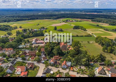 Luftaufnahme der Region um Haimendorf, einem Bezirk von Roethenbach an der Pegnitz in Mittelfranken Stockfoto