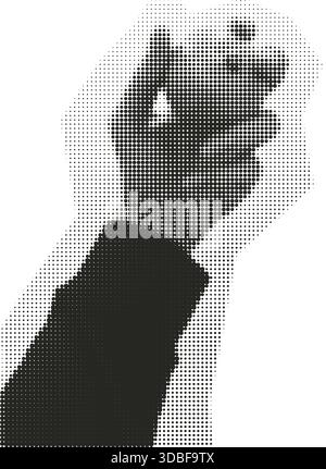 Halbtonvektor-Hand Hält Orange Moderne Monochrome Abstrakte Illustration Im Zeitgenössischen Pop-Art-Stil Stock Vektor