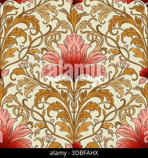 Nahtloses Jugendstil-Muster Mit Vintage-Iris-Blumen Und Antike Barock-Dekorative Blätter Vektor Stock Vektor