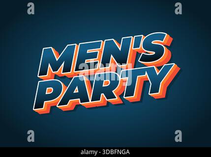 Ein lebendiges Grafikdesign mit dem Text Mens Party in auffälliger, stilisierter Typografie. Der Hintergrund ist tiefblau, was die Sichtbarkeit des Textes verbessert. Stock Vektor