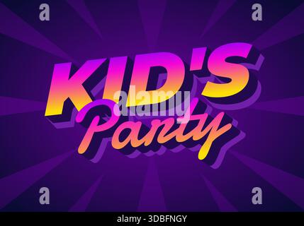 Farbenfrohes Textdesign für eine Kinderparty mit leuchtenden Lila- und Gelbtönen und verspieltem Schriftstil. Stock Vektor