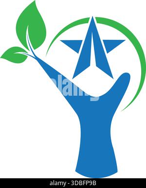 ECO Hand Stern Blatt Logo Design Wachstum Natur Wellness Pflege Icon Vektor Vorlage Stock Vektor