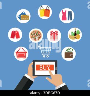 Online-Shopping, Mobiltelefon, Einkaufen mit Mobiltelefon Stock Vektor