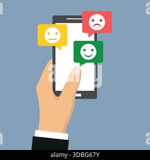 Das Telefon in der Hand lächelt Emotionen Stock Vektor