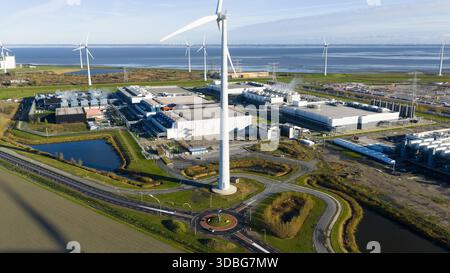 Eemshaven Hyperscale: Aerial Cloud Computing Center Stockfoto