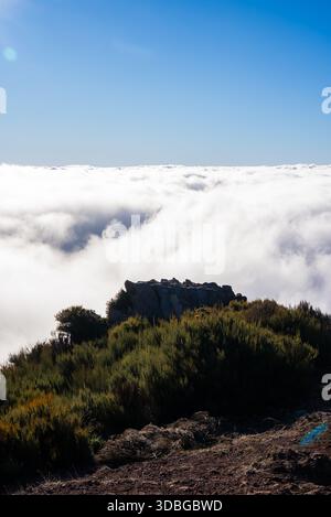 Aussichtspunkt in großer Höhe über den Wolken in der Nähe von Pico do Arieiro auf Madeira Stockfoto
