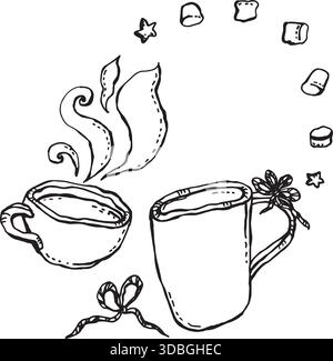 Zwei Tassen mit heißen Getränken Stock Vektor