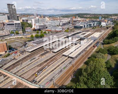 Luftaufnahme des Bahnhofs Sheffield, Yorkshire, Großbritannien. Stockfoto