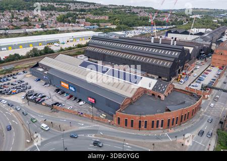 Luftaufnahme von Sheffield Forgemasters, Sheffield, South Yorkshire, Großbritannien. Stockfoto