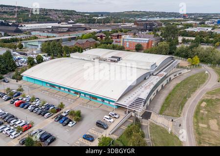 Luftaufnahme des Eislaufrings IceSheffield (S9), Sheffield, S. Yorkshire, Großbritannien. Stockfoto