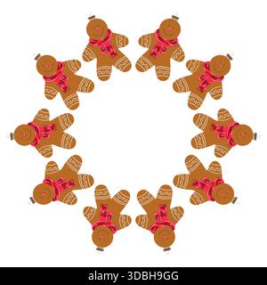 Weihnachtsbaumschmuck. Runder Rahmen aus Lebkuchen-Weihnachtsbaumschmuck. Vorlage für Ihre Kreativität. Design für Postkarten, Flyer, an Stock Vektor