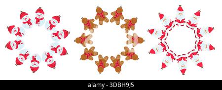 Weihnachtsbaumschmuck, Weihnachtsschmuck. Satz runder Rahmen aus flachen Abbildungen. Vorlage für Kreativität Stock Vektor