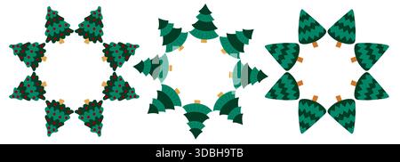 Weihnachtsbaumschmuck, Weihnachtsschmuck. Set aus runden Rahmen aus Weihnachtsbäumen. Vorlage für Ihre Kreativität. Design für Postkarten, Flye Stock Vektor