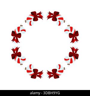Weihnachtsbaumschmuck. Runder Rahmen aus Candy Cane Weihnachtsbaumschmuck. Vorlage für Ihre Kreativität. Design für Postkarten, Flyer und b Stock Vektor
