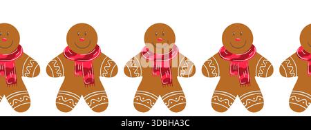 Weihnachtlicher flacher nahtloser Rand aus Lebkuchenkeksen. Illustration zum Neujahr. Vektordesign für Papier, Abdeckung, Stoff, Inneneinrichtung und andere u Stock Vektor