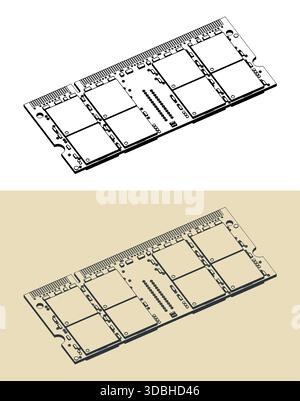 Stilisierter Vektor des Laptop-RAM-Moduls Stock Vektor