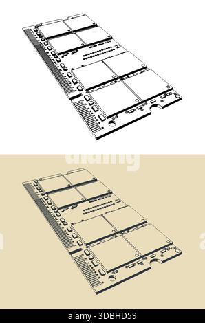 Stilisierte Vektorabbildungen des Laptop-RAM-Moduls Stock Vektor