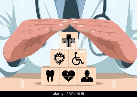 Gesundheitsschutz und medizinische Dienstleistungen Konzeptillustration Stock Vektor