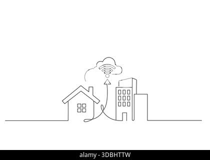 WFH Symbol Line Art Illustrationskonzept Remote Work Lifestyle Stock Vektor