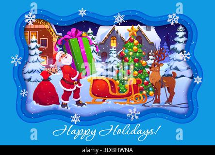Happy Holidays Papierfahne, Weihnachtsmann Stock Vektor