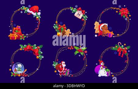 Weihnachtsrahmen, Weihnachtsdekoration, Charaktere Stock Vektor