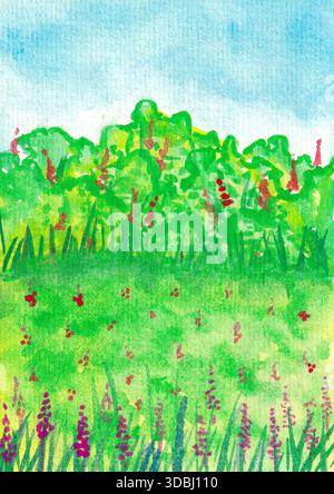 Aquarellmalerei von Blumen, die im Garten blühen Stockfoto