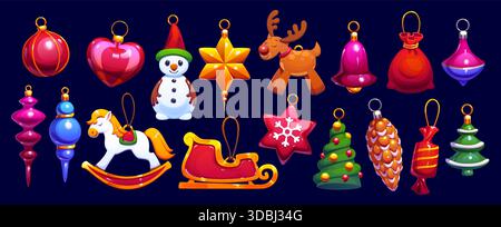 Weihnachtsbaumspielzeug, Dekoration und Kugeln Stock Vektor